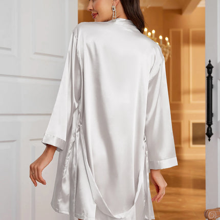 Pigiama da donna con bordi in pizzo satinato Set pigiama sexy e accogliente in due pezzi da indossare per la casa per l'autunno/inverno