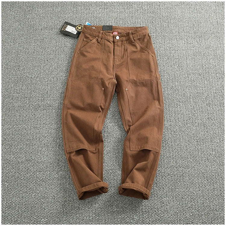 2025 Spring and Autumn New American Retro Heavyweight Patchwork Cargo Pants Men's Fashion Multi-pocket Casual Loose Trousers