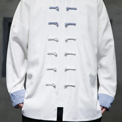 Camicie da Uomo Retrò Cinesi Traspiranti Stile Tang, Comode per Kung Fu e Tai Chi, Casual a Maniche Corte, Tinta Unita