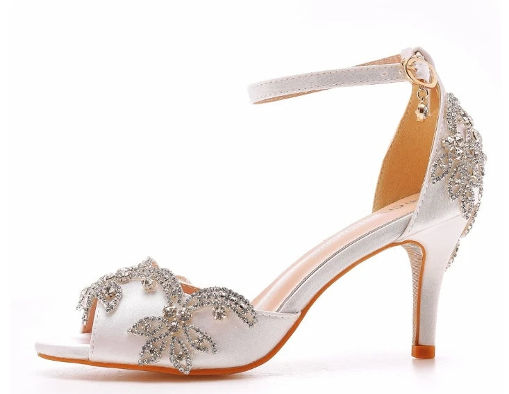 Sandali da donna di qualità femminile strass PU 7CM tacchi sottili cinturino con fibbia scarpe da donna in stile coreano vestito blu cielo maturo