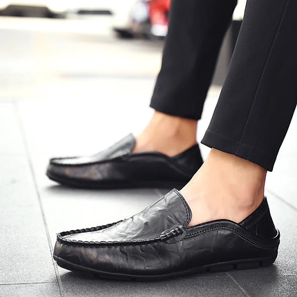 Scarpe da uomo Casual Luxury Summer Casual Leather Shoes Soft Low Platform Outdoor Light traspirante antiscivolo scarpe da guida nere