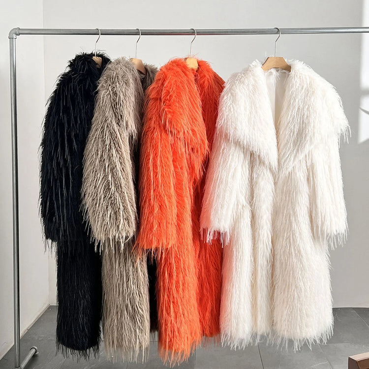 ZADORIN Luxury Designer Tassels Long Black Faux Fur Coat Woman Clothing Winter Big Lapel Fluffy Warm Faux Fur Jacket Outerwears