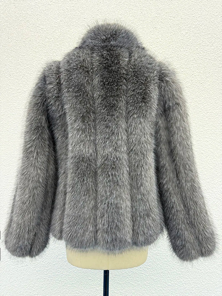 ZADORIN New Luxury Patchwork Striped Stand Collar Faux Fur Coat Woman Clothing Winter Furry Jacket Fur Faux Coats Warm Fur Top