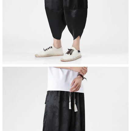 Pantaloncini in Seta Ghiaccio da Uomo, Stile Cinese, Estivi, Comodi, Pantaloni Harem Vintage Traspiranti, Tinta Unita, Lunghezza al Polpaccio