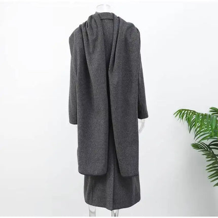 Elegant Big Scarf Collar Women's Coat Fashion Double Breasted Pockets Overcoats 2026 Autumn New High Street Oversize Outerwears