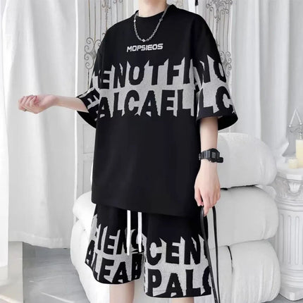 Pantaloncini a maniche corte stampati con lettera di personalità della moda da uomo set di due pezzi set di t-shirt traspirante per sport all'aria aperta platinumshop