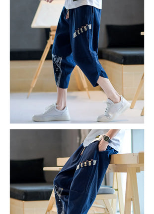 Pantaloni Kimono giapponesi da uomo in cotone traspirante Samurai Abbigliamento Pantaloni da uomo Stampa allentata Pantaloncini Harem retrò Pantaloni Hip Hop Harajuku