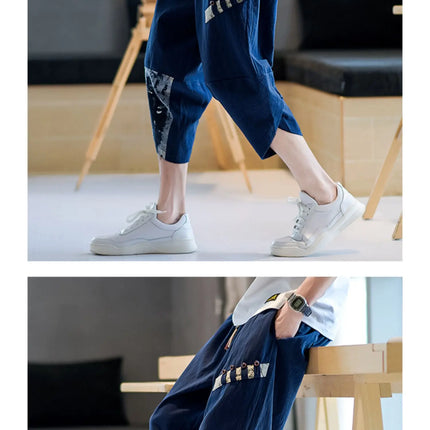 Pantaloni Kimono giapponesi da uomo in cotone traspirante Samurai Abbigliamento Pantaloni da uomo Stampa allentata Pantaloncini Harem retrò Pantaloni Hip Hop Harajuku