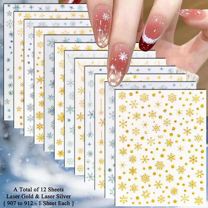 4 to 24 Sheets Xmas Snowflake Gold Silver Blue Holographic Self-Adhesive Winter Christmas Decor DIY Manicure Nail Art Stickers