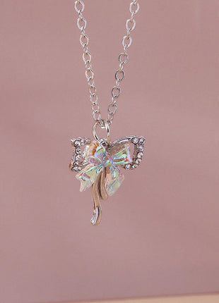 Y2K Crystal Butterfly Heart Necklace Fashion Kpop Shiny Clavicle Chain Necklaces for Women Girls New Trend Party Gifts Jewelry PlatiNum