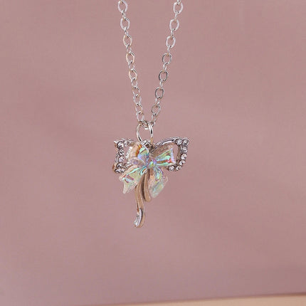Y2K Crystal Butterfly Heart Necklace Fashion Kpop Shiny Clavicle Chain Necklaces for Women Girls New Trend Party Gifts Jewelry PlatiNum