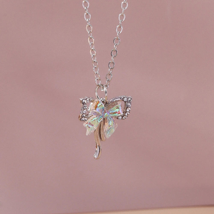 Y2K Crystal Butterfly Heart Necklace Fashion Kpop Shiny Clavicle Chain Necklaces for Women Girls New Trend Party Gifts Jewelry PlatiNum