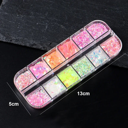12 Grids Aurora Chameleon Nail Glitter Flakes Irregular Crystal Glass Sequins Powder Shiny Mermaid Paillette Nail Art Decoration 2026