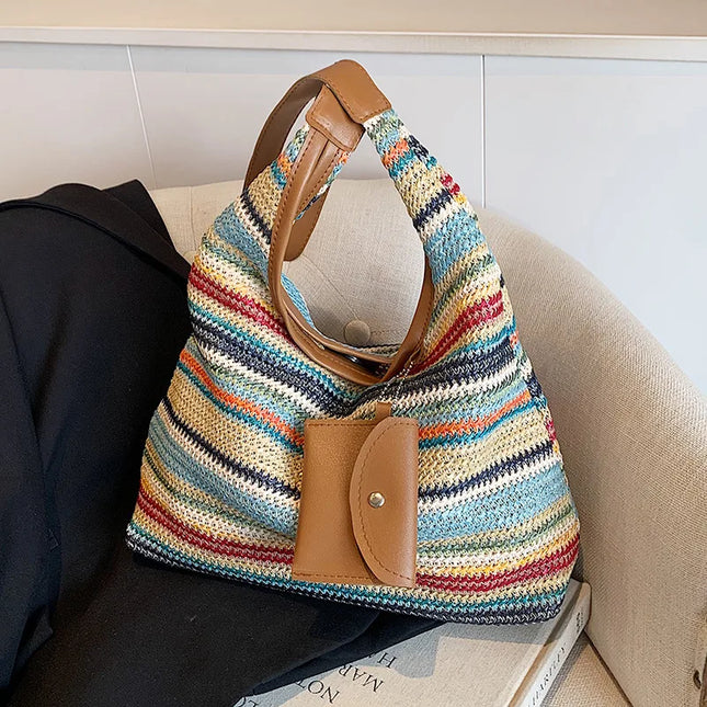 Hand-Woven Large Capacity Tote Bag for Women, Fashionable Commuter Bag, INS Style, Beach Bag for Daily Travel