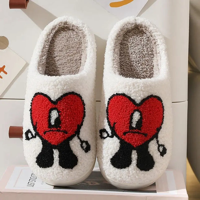 Comwarm pantofole invernali in pelliccia Fulffy per le donne pantofole piatte in pile di peluche con cuore d'amore dolce scarpe in cotone per interni casa coppia diapositive