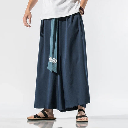 Pantaloni Larghi da Uomo Stile Kimono Giapponese 2026, Joggers Retrò, Pantaloni Larghi in Lino Stile Yukata, Pantaloni Robe Nepal con Cavallo Ampio