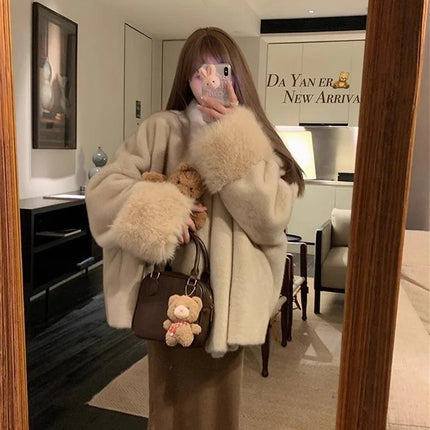 2026 Imported Velvet Mink Fur Coat With Mink Fur Collar,Temperament  Medium Length Fur Jacket Women