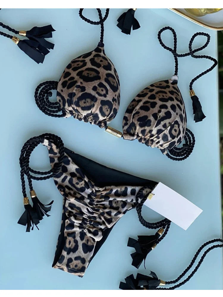 Nuovo Bikini da Donna Multicolore con Triangolo e Laccetti sulla Schiena platinumshop
