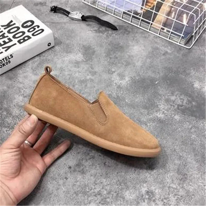 women Shoes British Luxury Designer Cow Leather Shoes Vintage Flats Breathable Autumn Loafers Suede Sneakers