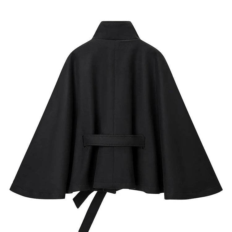 5 Colors New Autumn High Collar Woolen Cape Coat Tie Bow Sashes Long Bat Sleeve Front Buttons Cloak Shawl Jacket Loose Outerwear