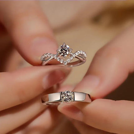 Anelli di Lusso con Zirconi per Coppie, Regolabili, per Donne e Uomini, Gioielli Delicati per Matrimonio, Anniversario, Fidanzamento, Idee Regalo PlatiNum