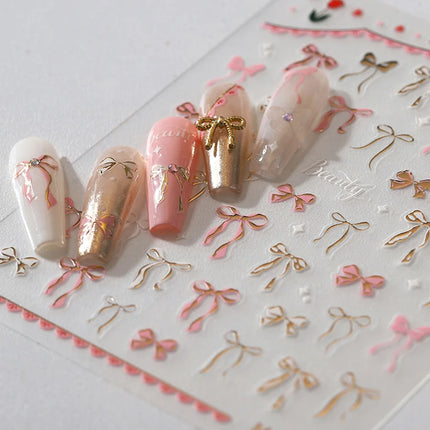 1pcs Bow Nail Sticker Hot Gold Series New Crafts 3D Bow Tie Self Adhesive Nail Art Stickers Japanese Nail Art Decorations Decals