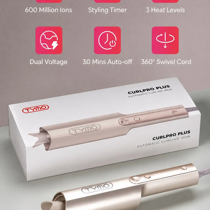 TYMO CURLPRO PLUS Auto Rotating Curling Iron Ceramic Curler, Anti-Scald, Anti-Tangle,32MM,600m Ion, Dual Voltage, for Women