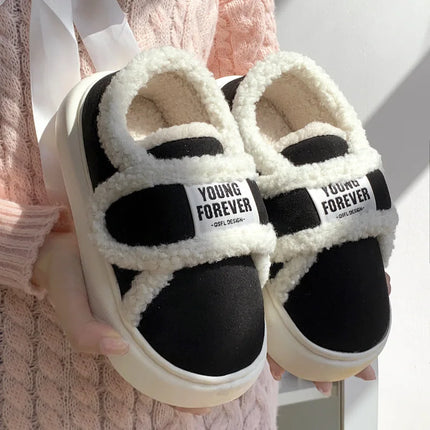 Indoor Warm Cotton Slippers For Women Winter Platform Shoes Soft Plush Thick Sole Girls Home Floor Daily Walking Fluffy Shoes