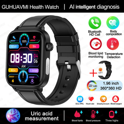 2025 Nuovo AI Diagnosi Lipidi nel sangue Acido urico Test di composizione corporea Smart Watch per uomo ECG + PPG Chiamata Bluetooth Salute Smartwatch platinumshop