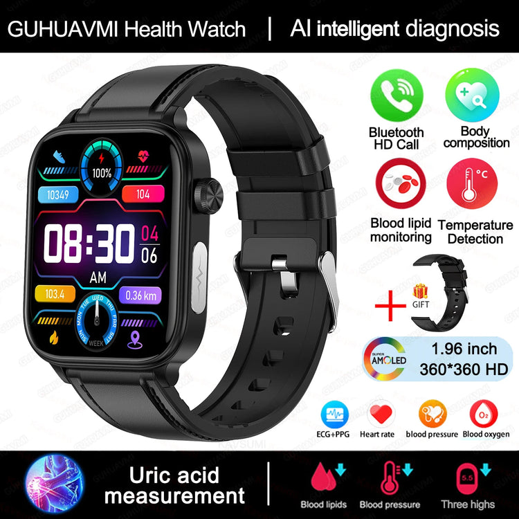 2025 Nuovo AI Diagnosi Lipidi nel sangue Acido urico Test di composizione corporea Smart Watch per uomo ECG + PPG Chiamata Bluetooth Salute Smartwatch platinumshop