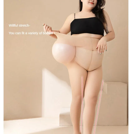Plus Size Tights High Waist Anti-hook Tear-resistant Super Elastic Sheer Nylon Pantyhose Stocking large up to 110kg for Women