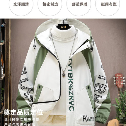 Winter Warm Hooded patchwork Jacket+Pant 2-piece Set Men Set Sports Suit Fleece Thickened Sportswear Casual Men Tracksuit
