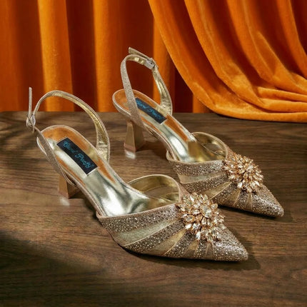 Zapatos y Bolso Nuevos de Diseño Italiano Azules con Diamantes de Imitación, Tacón Alto, Estilo de Moda, Zapatos de Tacón para Máxima Comodidad, Zapatos de Mujer