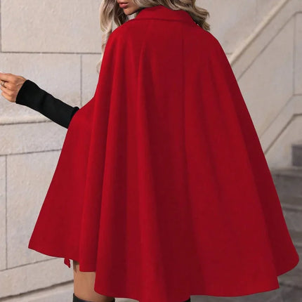 Ladies Mid Length Cape Coat Round Neck Double Breasted Metal Buttons Sleeveless Loose Cloak Outer Jacket For Party