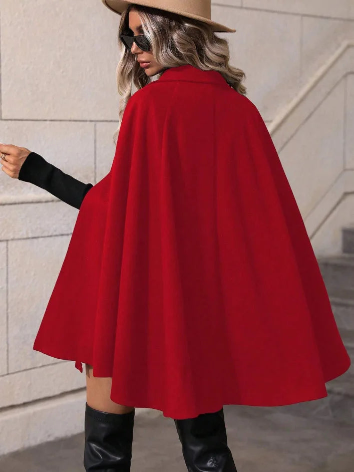 Ladies Mid Length Cape Coat Round Neck Double Breasted Metal Buttons Sleeveless Loose Cloak Outer Jacket For Party