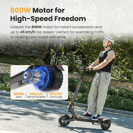 Ausom L1 Monopattino Elettrico Autonomia fino a 70 km, 800W, Freni a Disco Anteriori e Posteriori con E-ABS, Pneumatici Tubeless da 10”, Monopattino Pieghevole per Pendolarismo Urbano