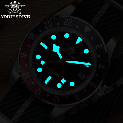 ADDIESDIVE New GMT Watch For Men Gift Bubber Glass AR Coating 200m Waterproof Diving BGW9 Luminous Date Sport Business Wristwatc