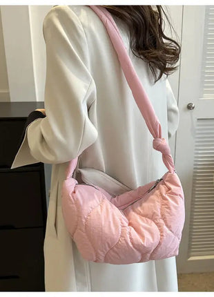 Puffer Shoulder Bag for Women Soft Down Cotton Padded Tote Handbag Purse Quilted Cross Body Bag Solid Color Bubbles Cloud Bag PlatiNum