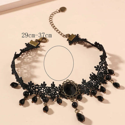 Vintag Classic Gothic Lace Choker for Women Black Crystal Pendant Charm Choker Necklaces Boho Clavicle Jewelry Christmas Gifts PlatiNum