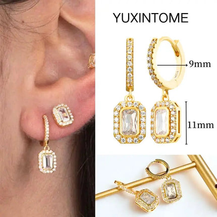 White Color Zircon Hoop Earrings 925 Sterling Silver Needle Cross/Star/Flower/Water Drop Pendant Gold Earrings Luxury Jewelry PlatiNum