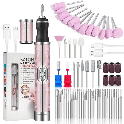 Electric Nail Drill Machine Rechargeable 500mAh Portable Nail File Kit 4 Speed Adjustable Manicure Tool for Nail Polishing Gel Removal Salon Beauty Care