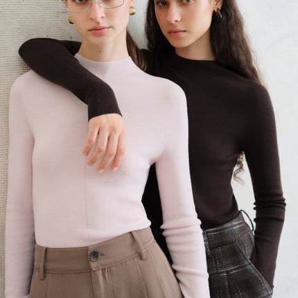 FSLE【Premium Series】German Biella Wool Autumn Super Fine Washable Seamless One-Piece Mock Neck Thermal Base Layer Shirt Women PlatiNum