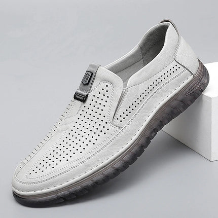 Scarpe estive in pelle traforata bianca scarpe Slip on da uomo in vera pelle scarpe Casual comode da uomo mocassini comodi da uomo