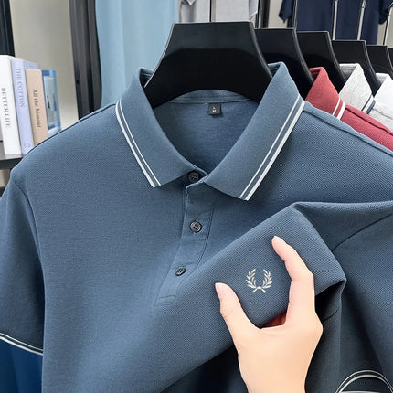 New men's short-sleeved polo shirt, 100% pure cotton, embroidered, fashionable, breathable, comfortable, and versatile.