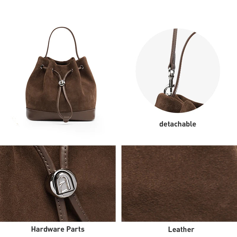 LA FESTIN Original New Women Bag Luxury Suede Bag Leather Handbag Winter Bags Fashion Shoulder Bag Bucket Bag Crossbody Bag