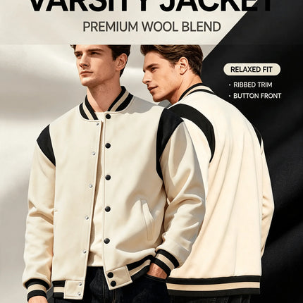 Men Color Block Varsity Jacket Fleece Lined Long Sleeve Button Baseball Coat Retro Swag Streetwear Casual Outerwear Y2K Clothes