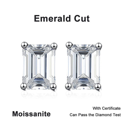 NeeTim 0.5CT 1CT 2CT Emerald Radiant Cut Moissanite Studs Earrings for Women Lab Diamond 925 Sterling Silver Earring Jewelry PlatiNum