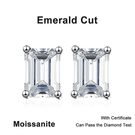 NeeTim 0.5CT 1CT 2CT Emerald Radiant Cut Moissanite Studs Earrings for Women Lab Diamond 925 Sterling Silver Earring Jewelry PlatiNum