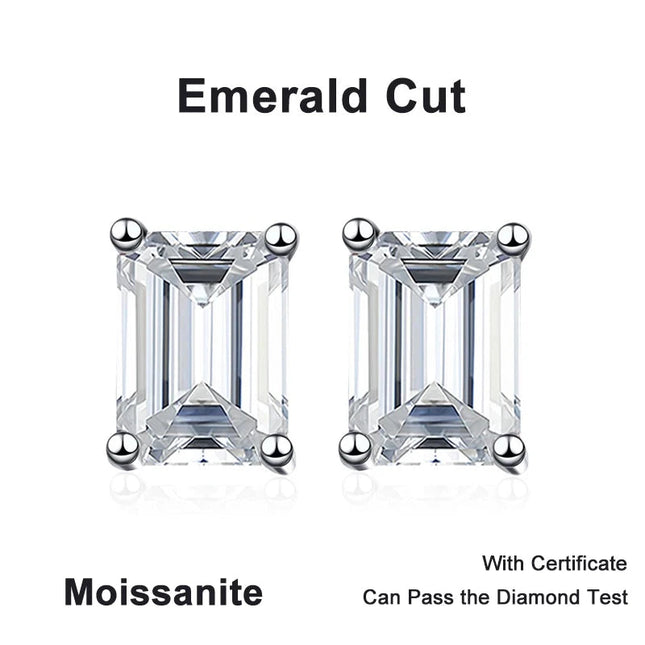 NeeTim 0.5CT 1CT 2CT Emerald Radiant Cut Moissanite Studs Earrings for Women Lab Diamond 925 Sterling Silver Earring Jewelry PlatiNum