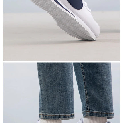 Scarpe casual basse Nike Cortez Basic Sl in pelle sintetica, versatili, alla moda, resistenti all'usura, bianche e blu 904764-106
